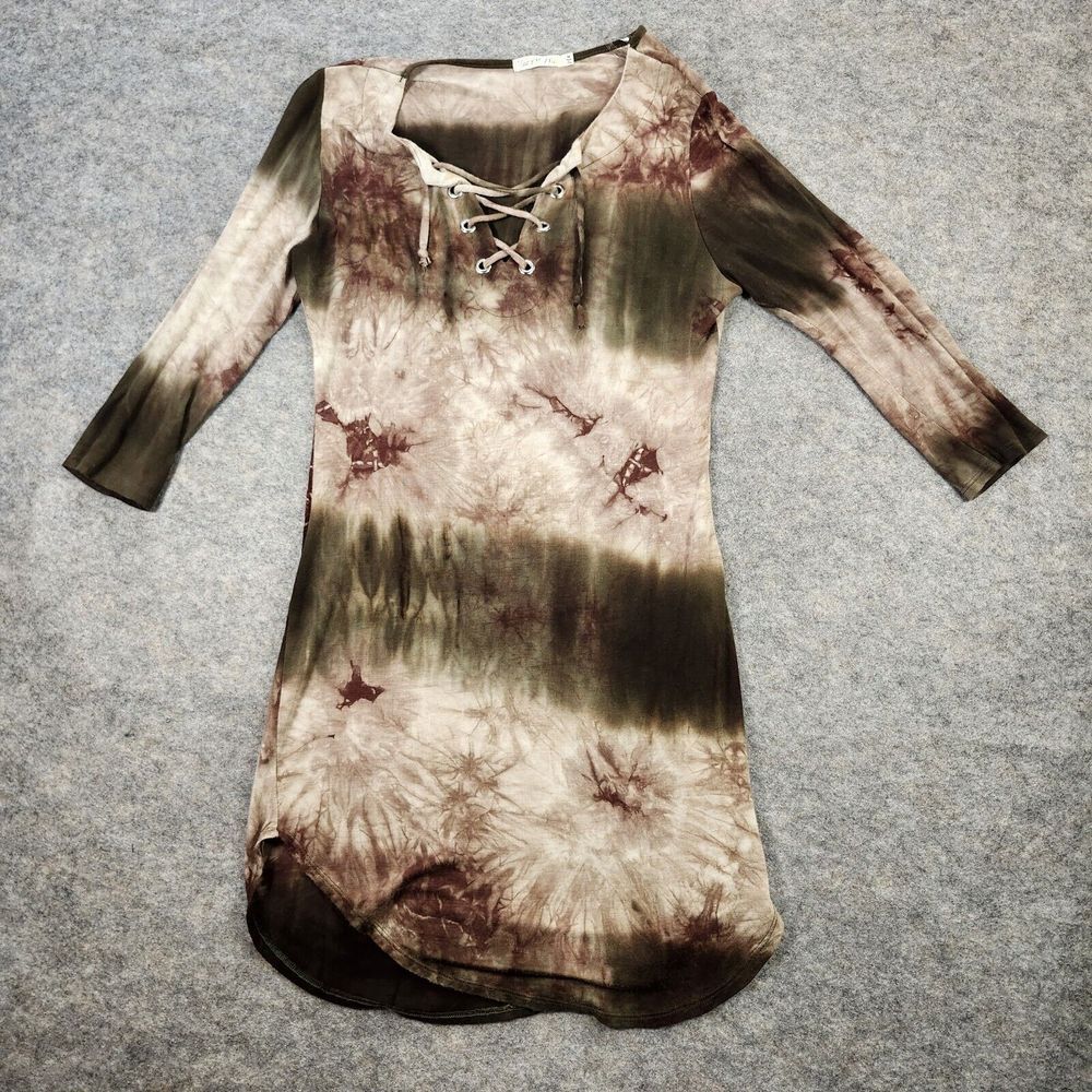 Heart & Hips Dress Women Medium Camo Tie Dye Soft Half Sleeve Drawstring Bodice